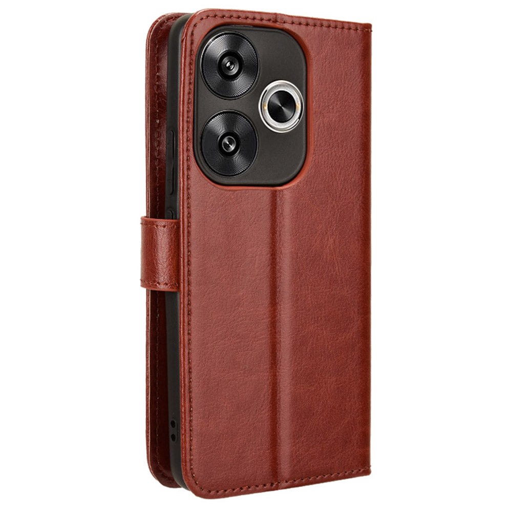 For Xiaomi Redmi Turbo 3 5G Case with Wrist Strap Crazy Horse Texture Magnetic Clasp Phone Cover - Brown