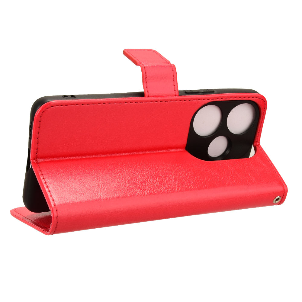 For Xiaomi Redmi Turbo 3 5G Case with Wrist Strap Crazy Horse Texture Magnetic Clasp Phone Cover - Red