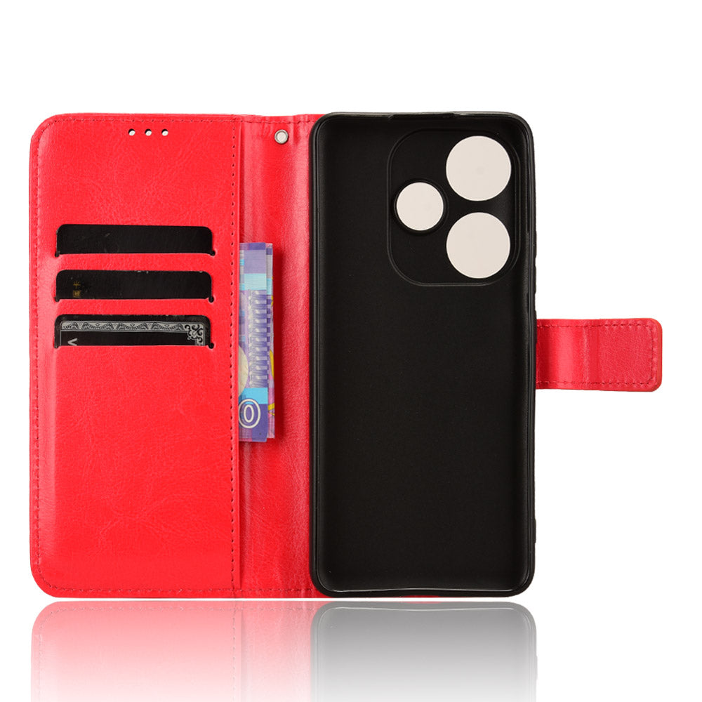 For Xiaomi Redmi Turbo 3 5G Case with Wrist Strap Crazy Horse Texture Magnetic Clasp Phone Cover - Red