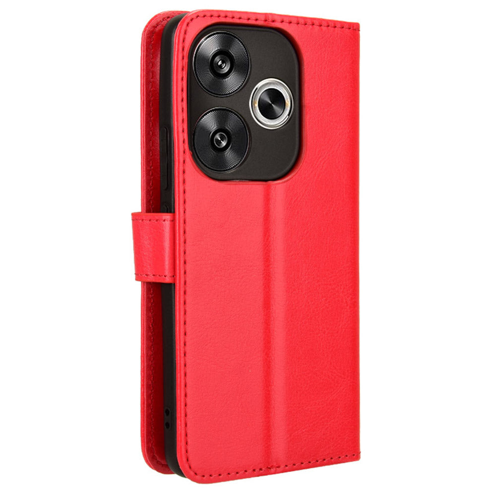 For Xiaomi Redmi Turbo 3 5G Case with Wrist Strap Crazy Horse Texture Magnetic Clasp Phone Cover - Red