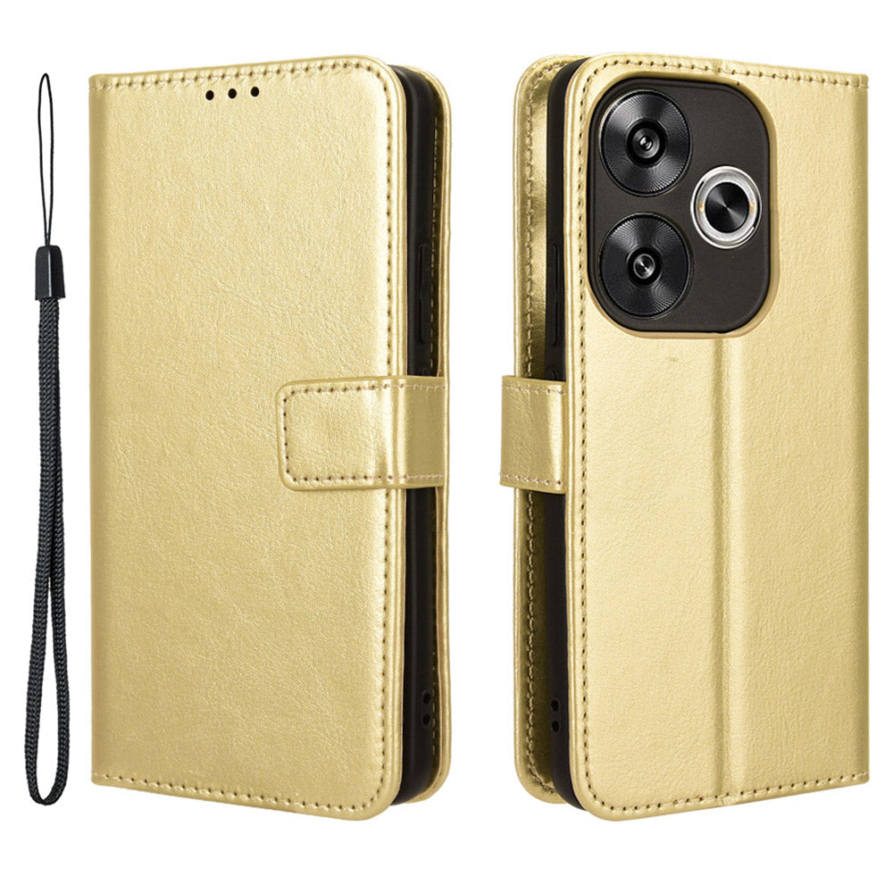 For Xiaomi Redmi Turbo 3 5G Case with Wrist Strap Crazy Horse Texture Magnetic Clasp Phone Cover - Gold