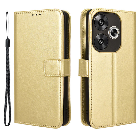 For Xiaomi Redmi Turbo 3 5G Case with Wrist Strap Crazy Horse Texture Magnetic Clasp Phone Cover - Gold