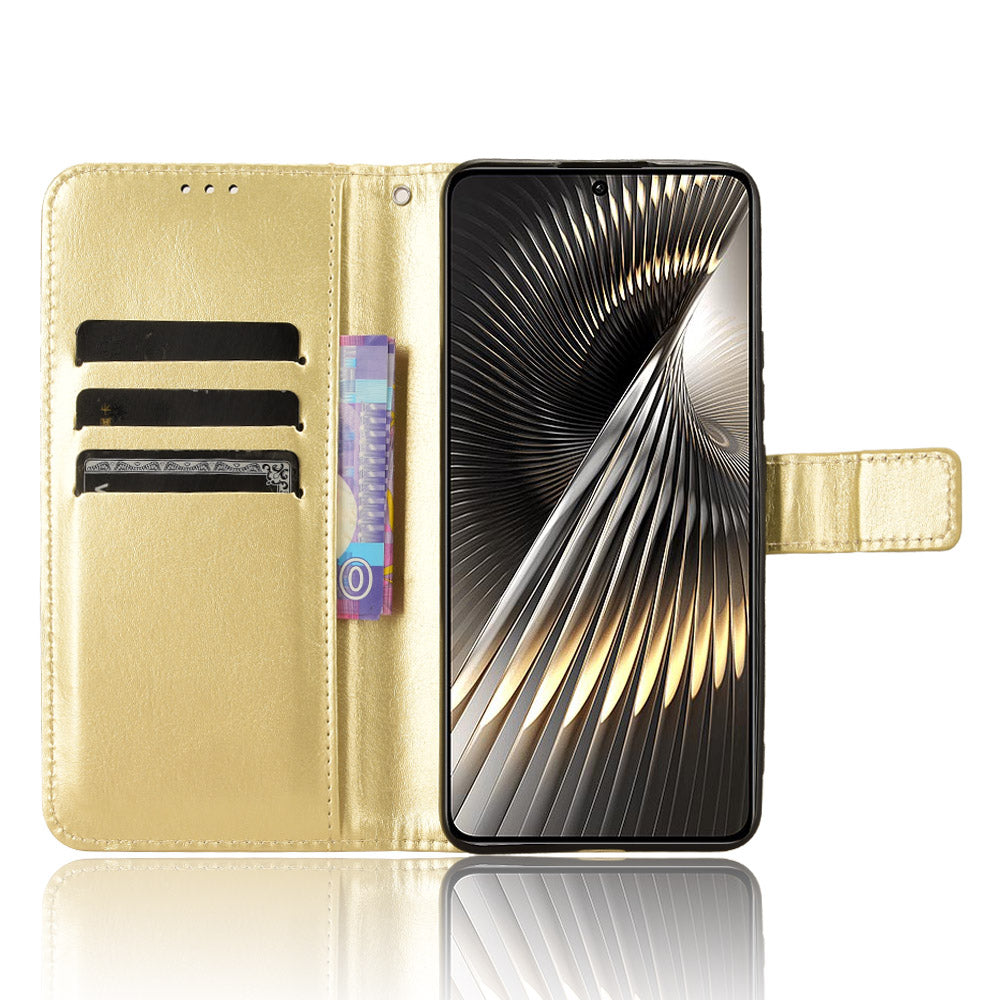 For Xiaomi Redmi Turbo 3 5G Case with Wrist Strap Crazy Horse Texture Magnetic Clasp Phone Cover - Gold