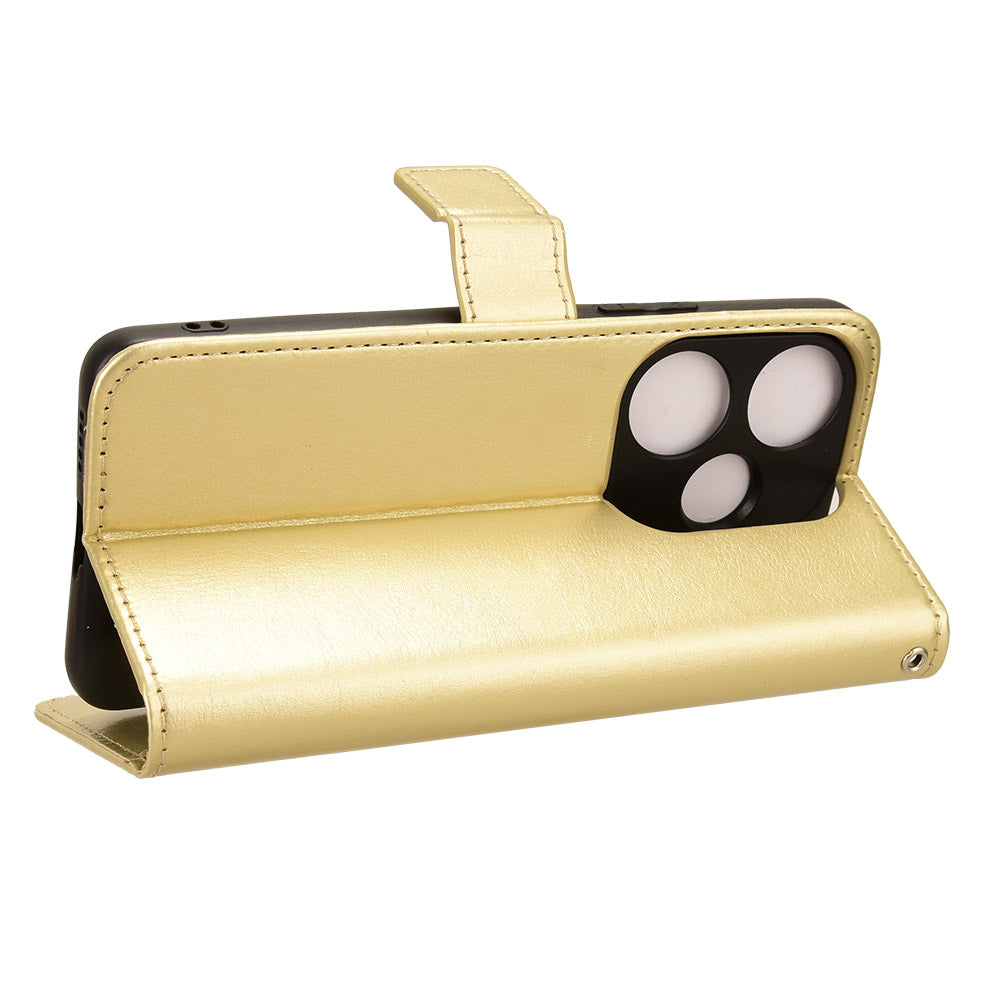 For Xiaomi Redmi Turbo 3 5G Case with Wrist Strap Crazy Horse Texture Magnetic Clasp Phone Cover - Gold
