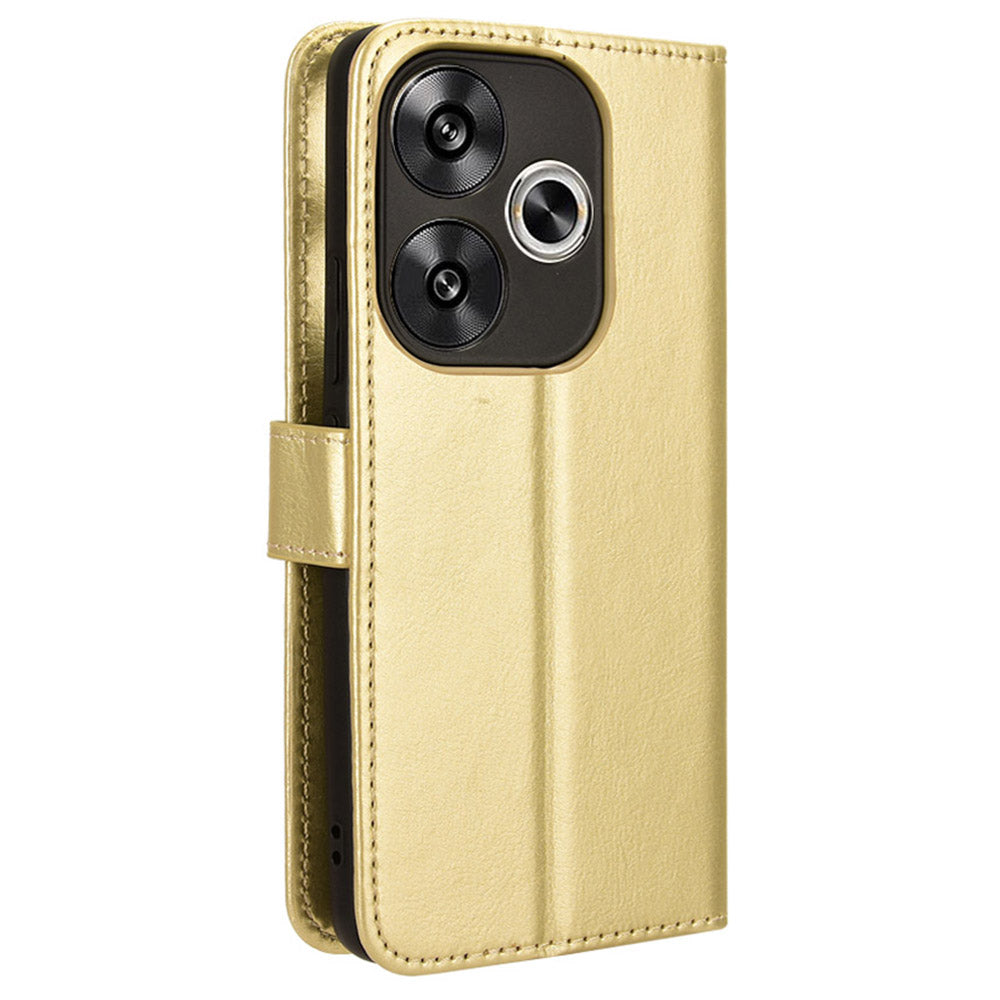 For Xiaomi Redmi Turbo 3 5G Case with Wrist Strap Crazy Horse Texture Magnetic Clasp Phone Cover - Gold