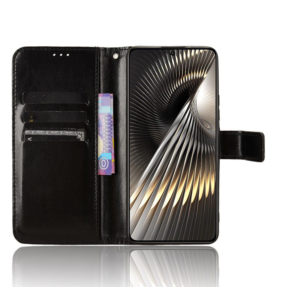For Xiaomi Redmi Turbo 3 5G Case with Wrist Strap Crazy Horse Texture Magnetic Clasp Phone Cover - Black