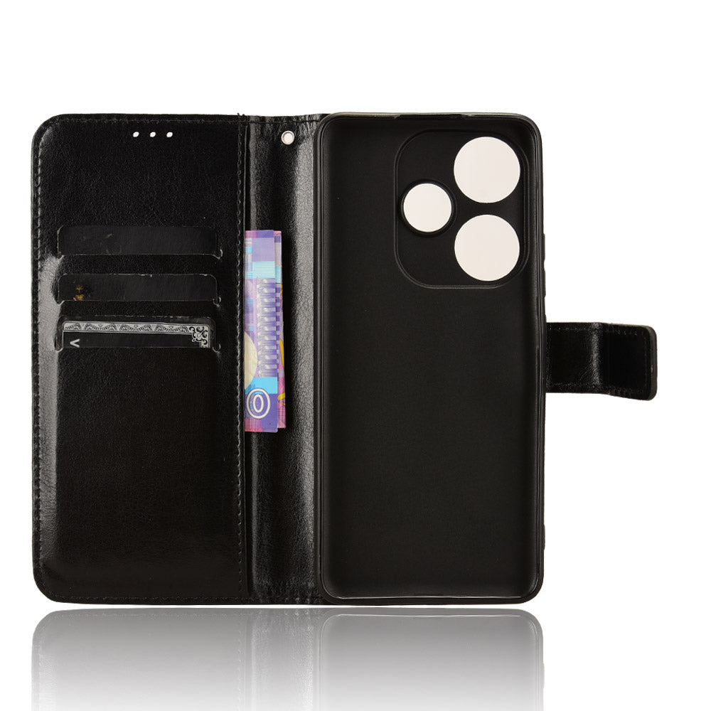 For Xiaomi Redmi Turbo 3 5G Case with Wrist Strap Crazy Horse Texture Magnetic Clasp Phone Cover - Black