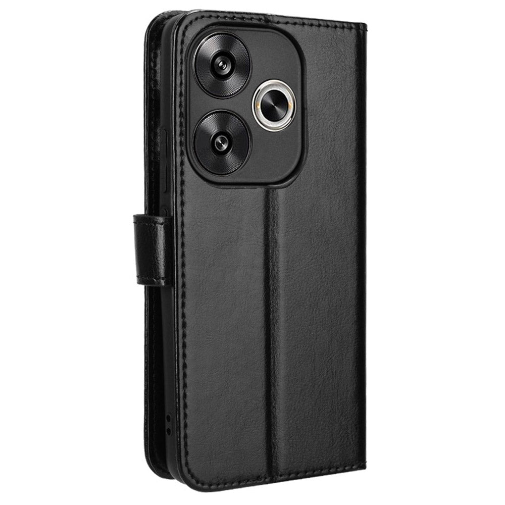 For Xiaomi Redmi Turbo 3 5G Case with Wrist Strap Crazy Horse Texture Magnetic Clasp Phone Cover - Black