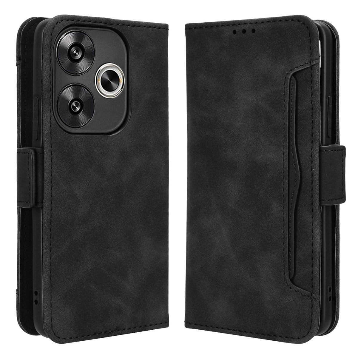 For Xiaomi Redmi Turbo 3 5G Case Wallet Phone Leather Cover with Multiple Card Slots - Black