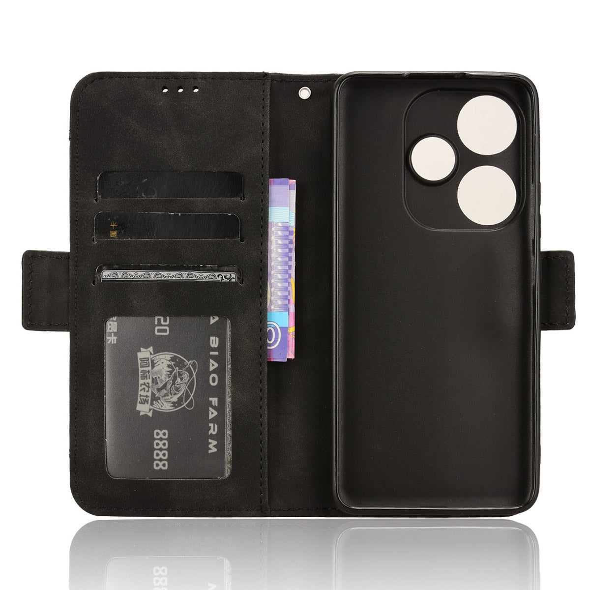 For Xiaomi Redmi Turbo 3 5G Case Wallet Phone Leather Cover with Multiple Card Slots - Black