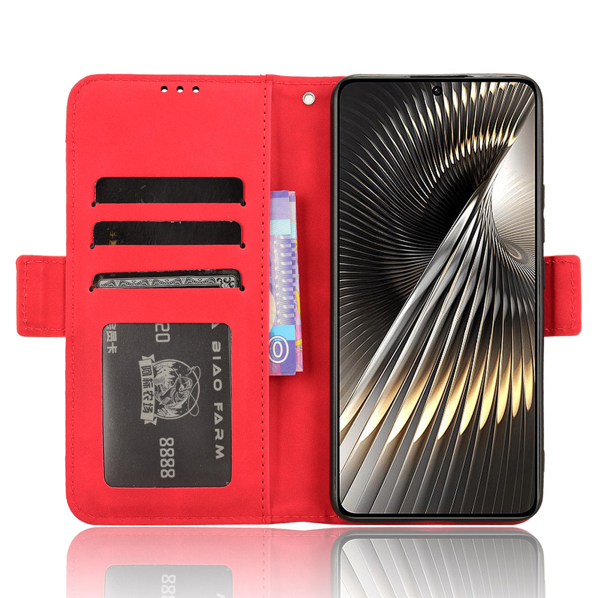 For Xiaomi Redmi Turbo 3 5G Case Wallet Phone Leather Cover with Multiple Card Slots - Red