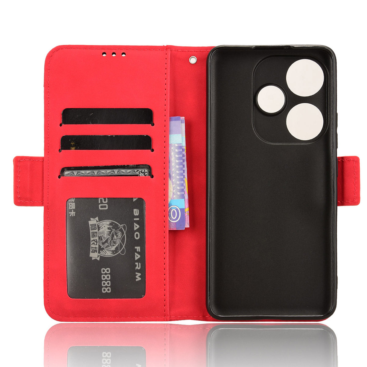 For Xiaomi Redmi Turbo 3 5G Case Wallet Phone Leather Cover with Multiple Card Slots - Red