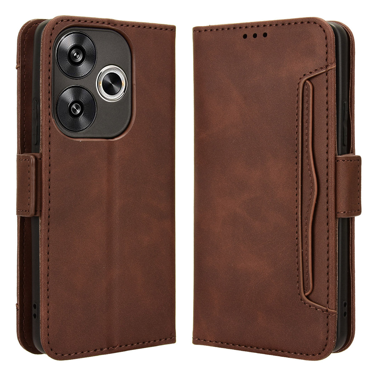 For Xiaomi Redmi Turbo 3 5G Case Wallet Phone Leather Cover with Multiple Card Slots - Brown