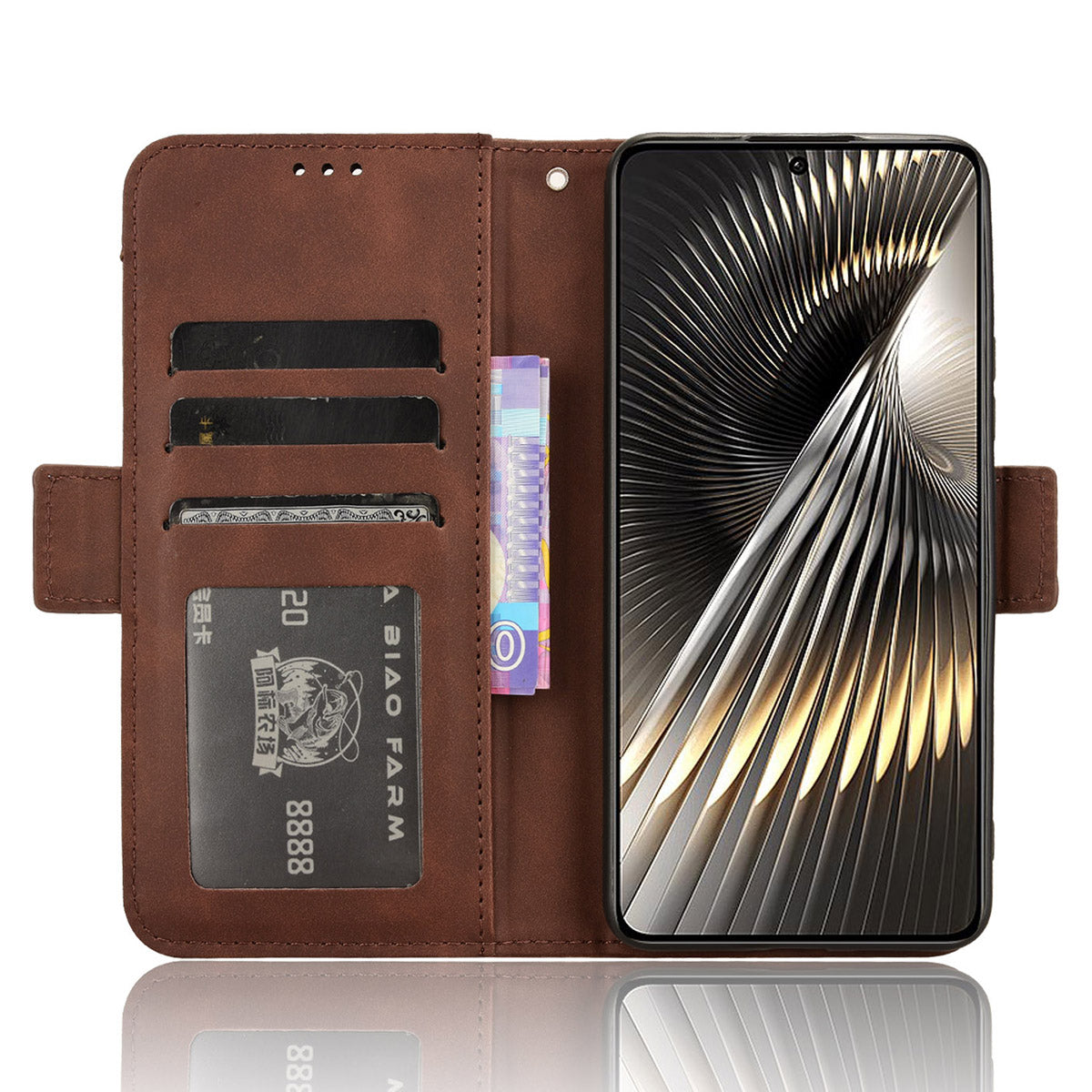 For Xiaomi Redmi Turbo 3 5G Case Wallet Phone Leather Cover with Multiple Card Slots - Brown