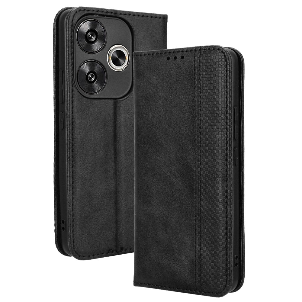 For Xiaomi Redmi Turbo 3 5G Case PU Leather Wallet Retro Texture Phone Cover Wholesale - Black