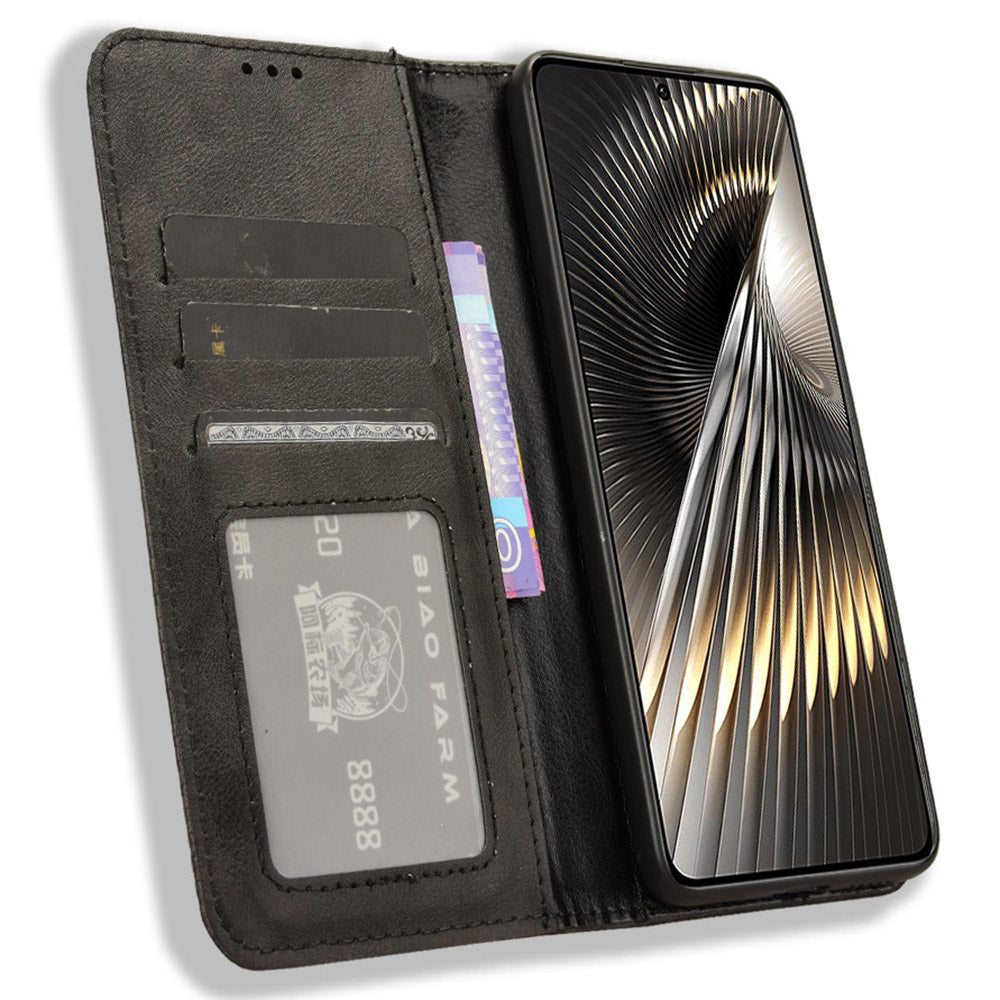 For Xiaomi Redmi Turbo 3 5G Case PU Leather Wallet Retro Texture Phone Cover Wholesale - Black