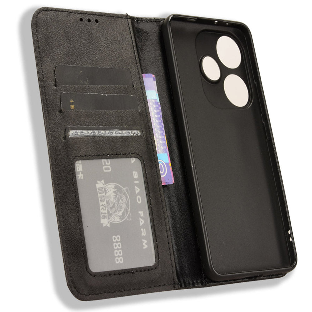 For Xiaomi Redmi Turbo 3 5G Case PU Leather Wallet Retro Texture Phone Cover Wholesale - Black