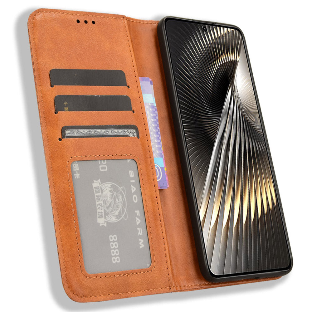 For Xiaomi Redmi Turbo 3 5G Case PU Leather Wallet Retro Texture Phone Cover Wholesale - Brown