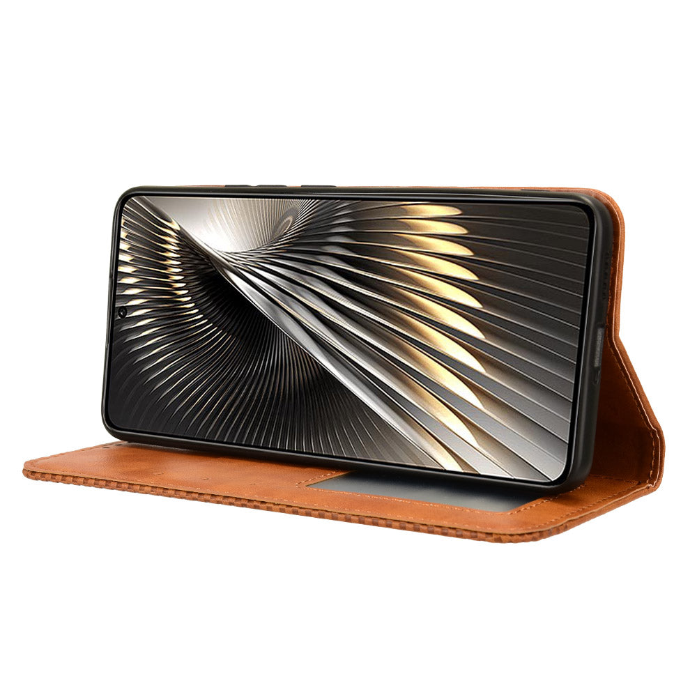 For Xiaomi Redmi Turbo 3 5G Case PU Leather Wallet Retro Texture Phone Cover Wholesale - Brown