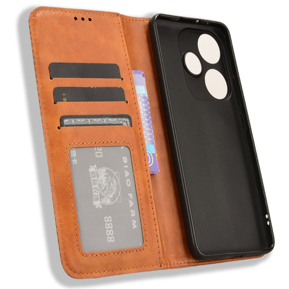For Xiaomi Redmi Turbo 3 5G Case PU Leather Wallet Retro Texture Phone Cover Wholesale - Brown