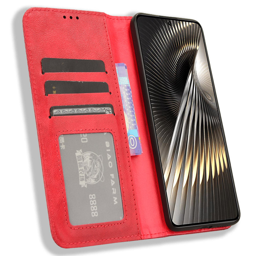 For Xiaomi Redmi Turbo 3 5G Case PU Leather Wallet Retro Texture Phone Cover Wholesale - Red
