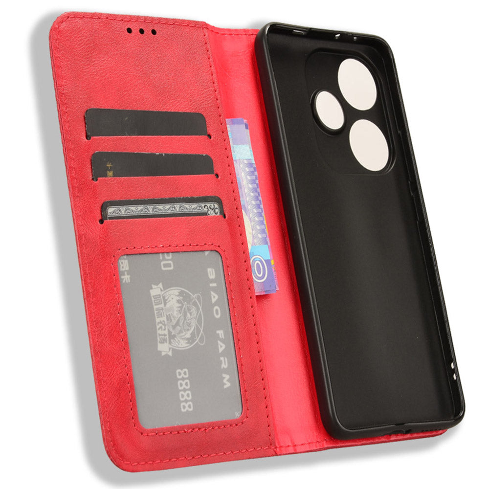 For Xiaomi Redmi Turbo 3 5G Case PU Leather Wallet Retro Texture Phone Cover Wholesale - Red