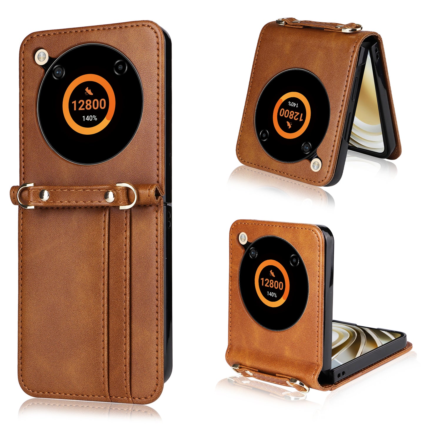 For ZTE nubia Flip 5G / Libero Flip A304ZT Case Card Holder Leather Phone Cover with Lanyard - Brown