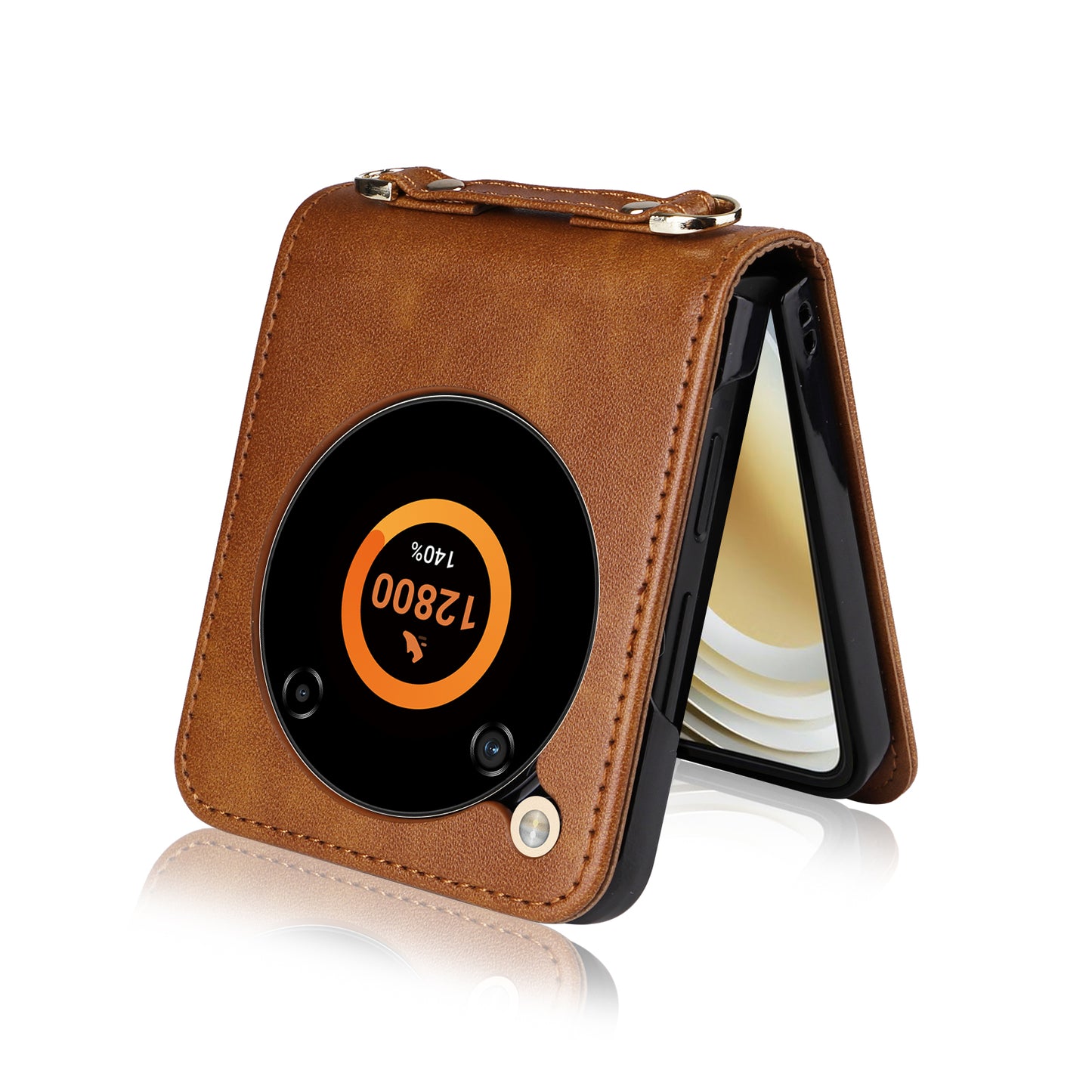 For ZTE nubia Flip 5G / Libero Flip A304ZT Case Card Holder Leather Phone Cover with Lanyard - Brown