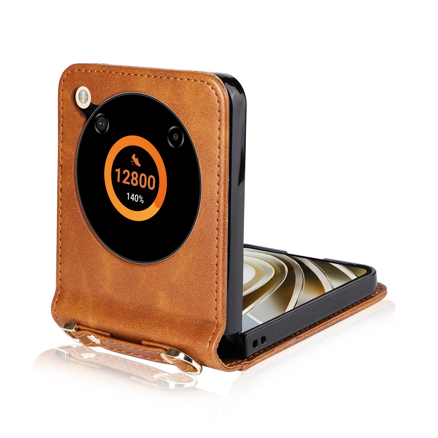 For ZTE nubia Flip 5G / Libero Flip A304ZT Case Card Holder Leather Phone Cover with Lanyard - Brown