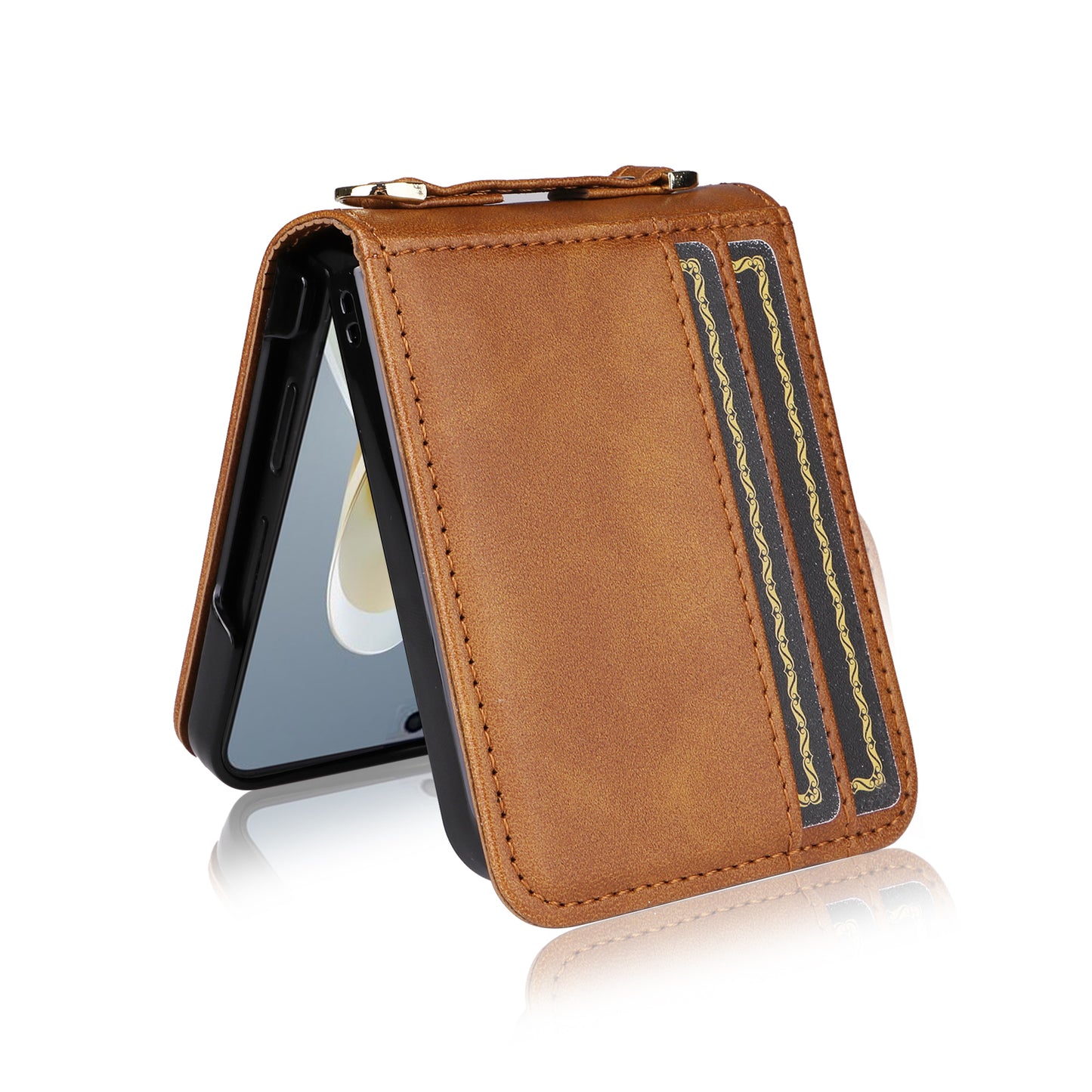 For ZTE nubia Flip 5G / Libero Flip A304ZT Case Card Holder Leather Phone Cover with Lanyard - Brown