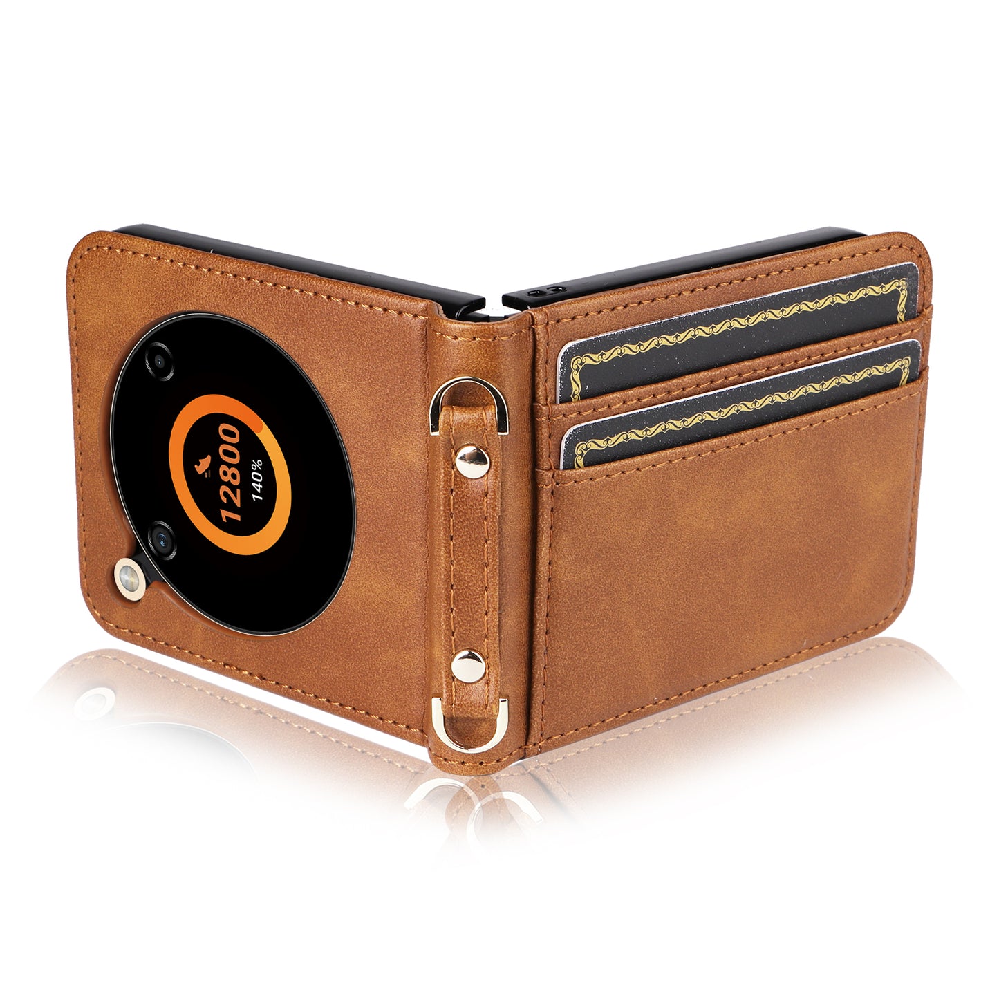 For ZTE nubia Flip 5G / Libero Flip A304ZT Case Card Holder Leather Phone Cover with Lanyard - Brown