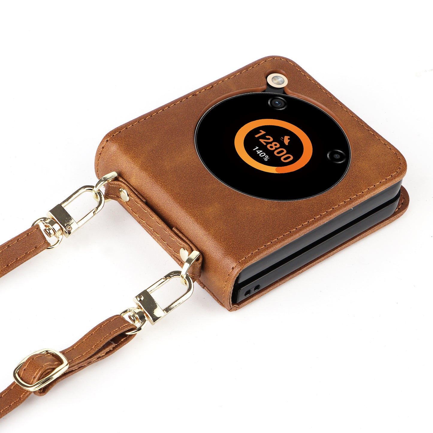 For ZTE nubia Flip 5G / Libero Flip A304ZT Case Card Holder Leather Phone Cover with Lanyard - Brown