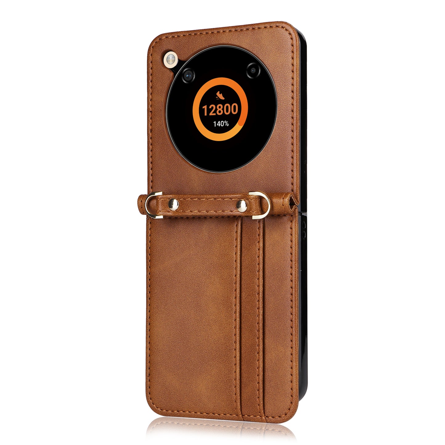 For ZTE nubia Flip 5G / Libero Flip A304ZT Case Card Holder Leather Phone Cover with Lanyard - Brown
