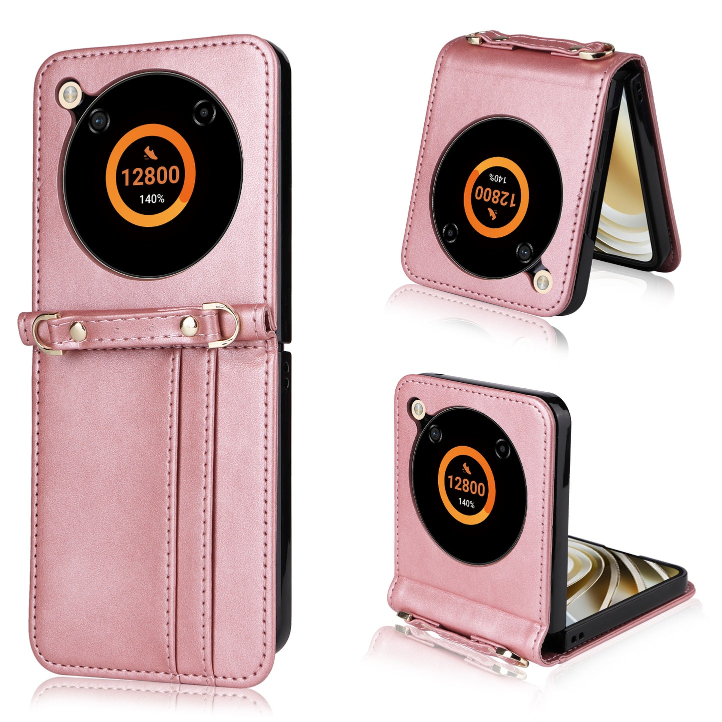 For ZTE nubia Flip 5G / Libero Flip A304ZT Case Card Holder Leather Phone Cover with Lanyard - Pink