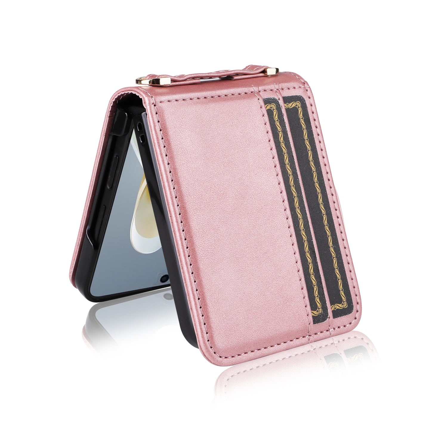 For ZTE nubia Flip 5G / Libero Flip A304ZT Case Card Holder Leather Phone Cover with Lanyard - Pink