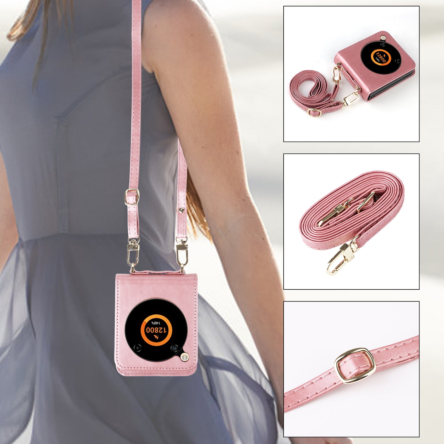 For ZTE nubia Flip 5G / Libero Flip A304ZT Case Card Holder Leather Phone Cover with Lanyard - Pink