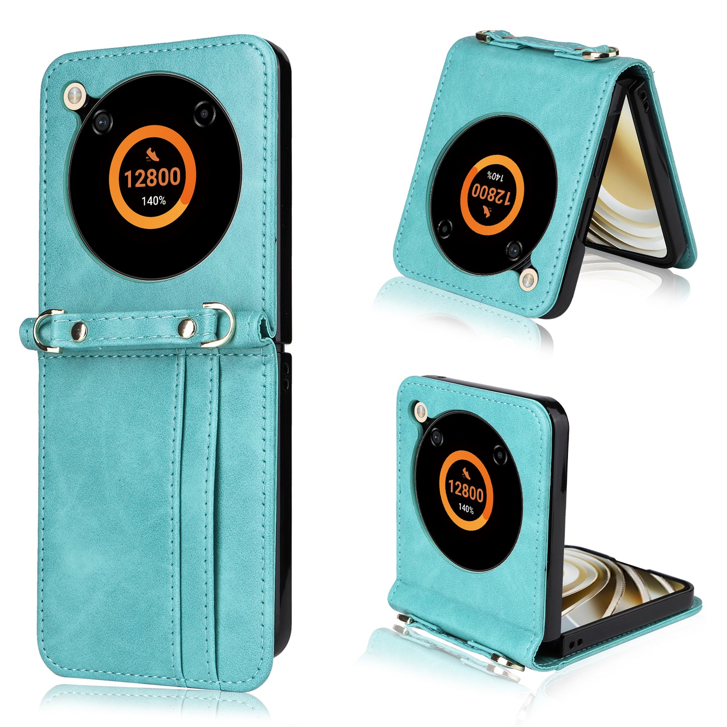 For ZTE nubia Flip 5G / Libero Flip A304ZT Case Card Holder Leather Phone Cover with Lanyard - Green