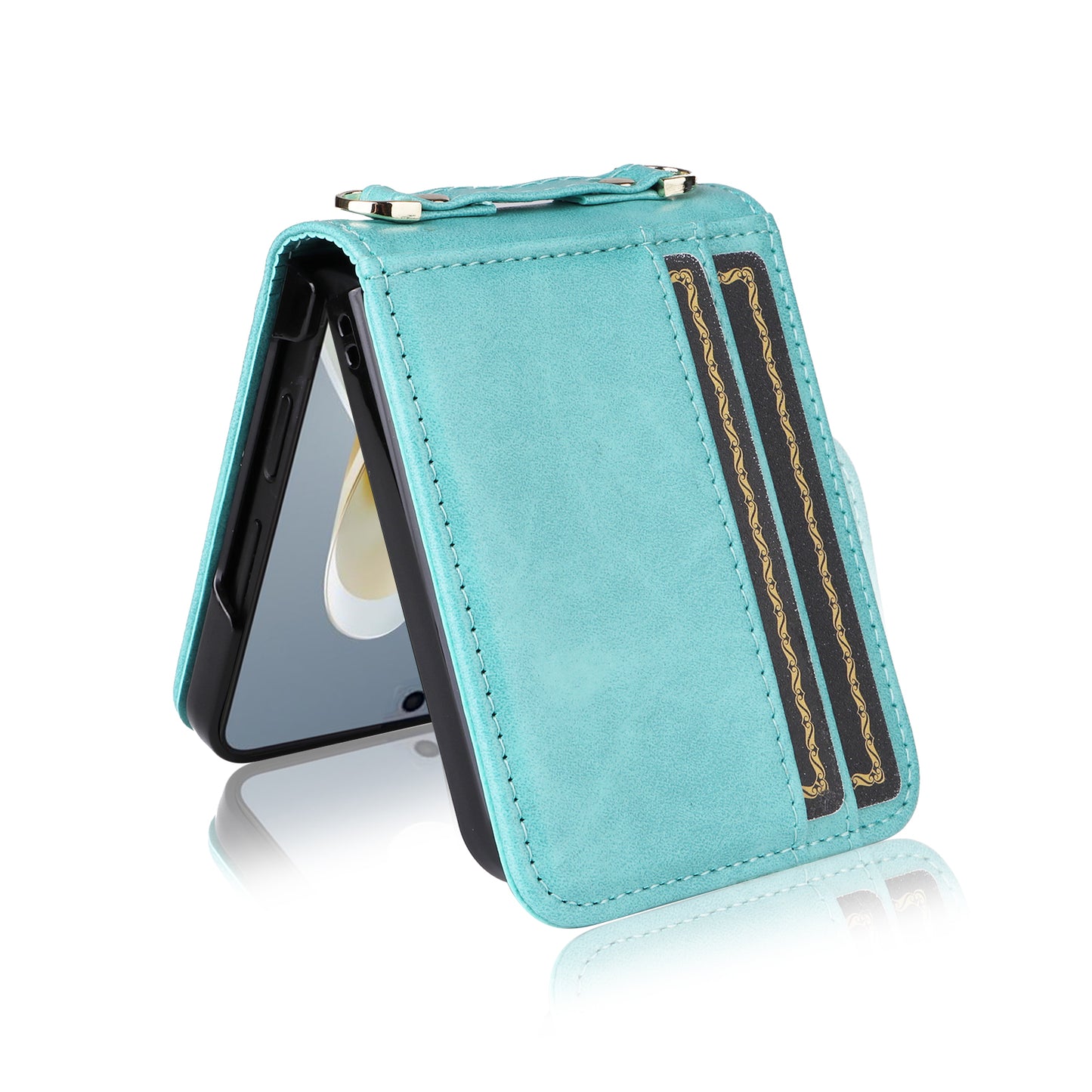 For ZTE nubia Flip 5G / Libero Flip A304ZT Case Card Holder Leather Phone Cover with Lanyard - Green