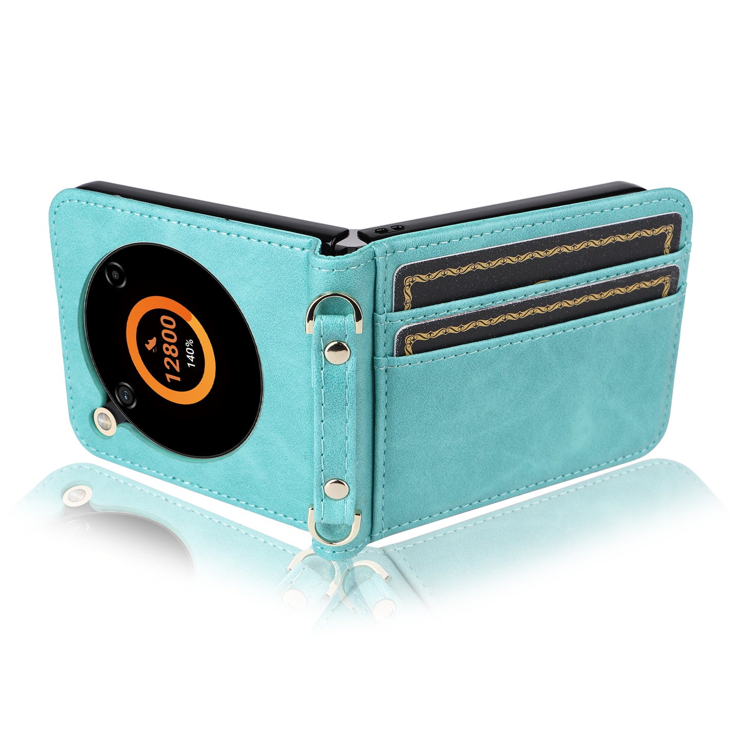 For ZTE nubia Flip 5G / Libero Flip A304ZT Case Card Holder Leather Phone Cover with Lanyard - Green