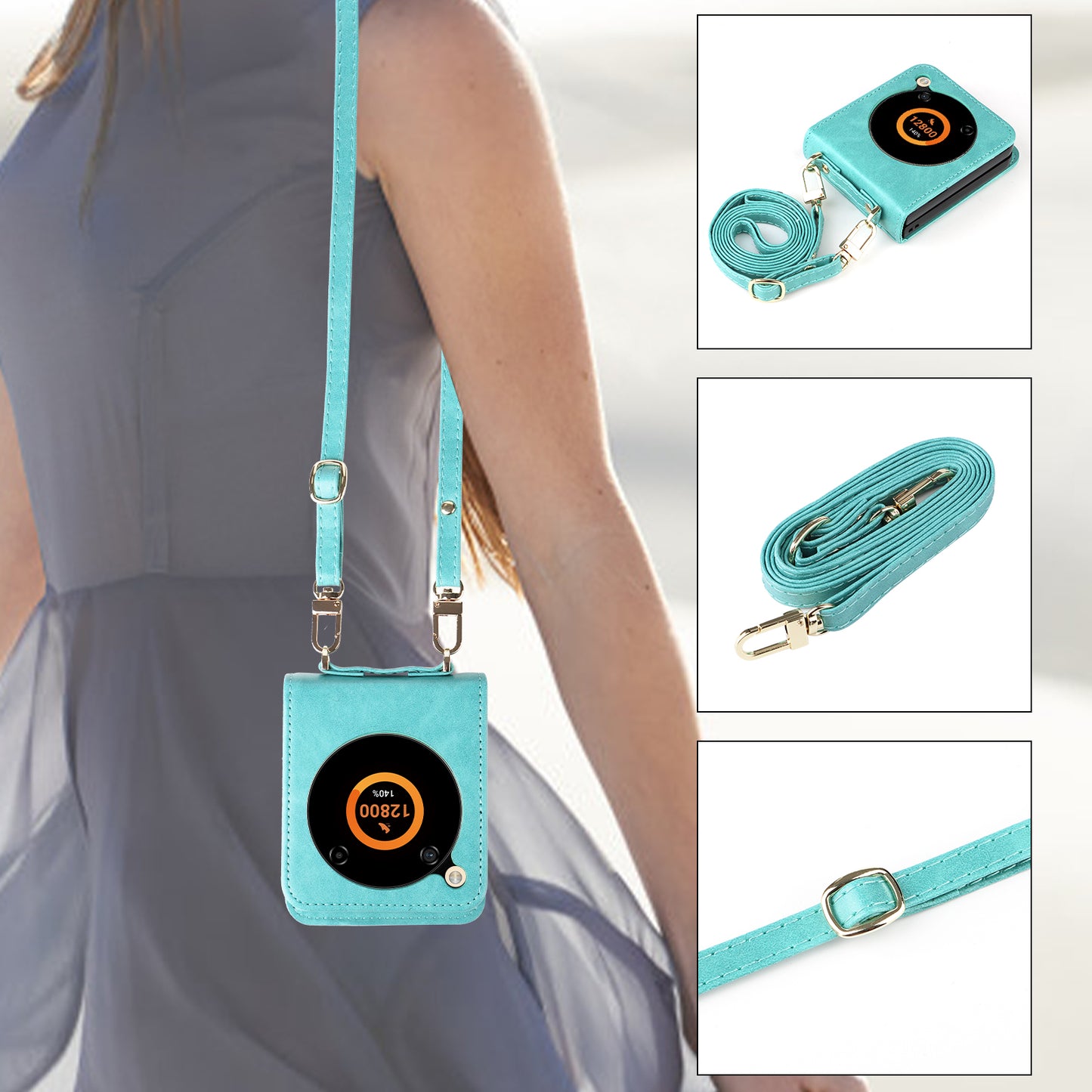 For ZTE nubia Flip 5G / Libero Flip A304ZT Case Card Holder Leather Phone Cover with Lanyard - Green