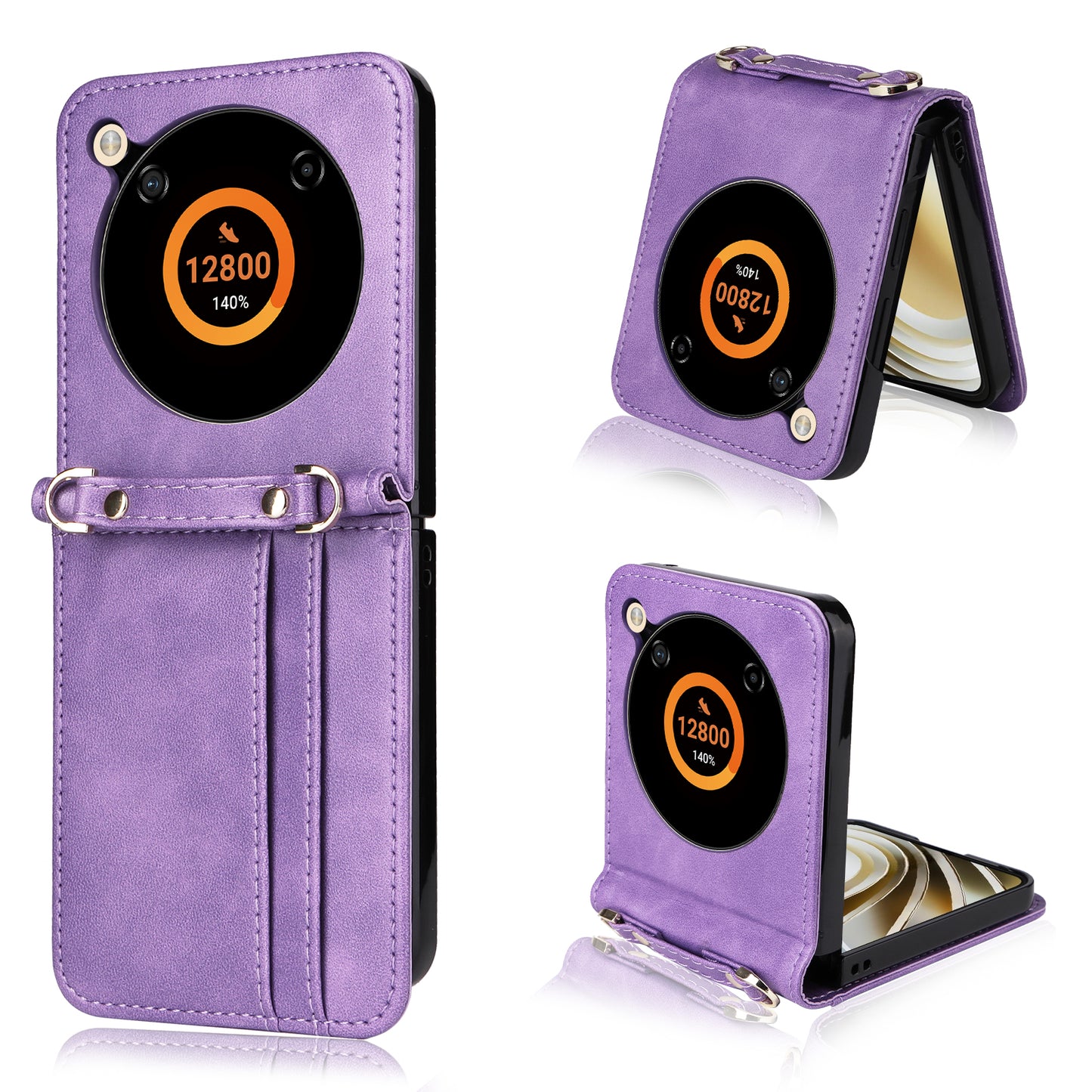 For ZTE nubia Flip 5G / Libero Flip A304ZT Case Card Holder Leather Phone Cover with Lanyard - Purple
