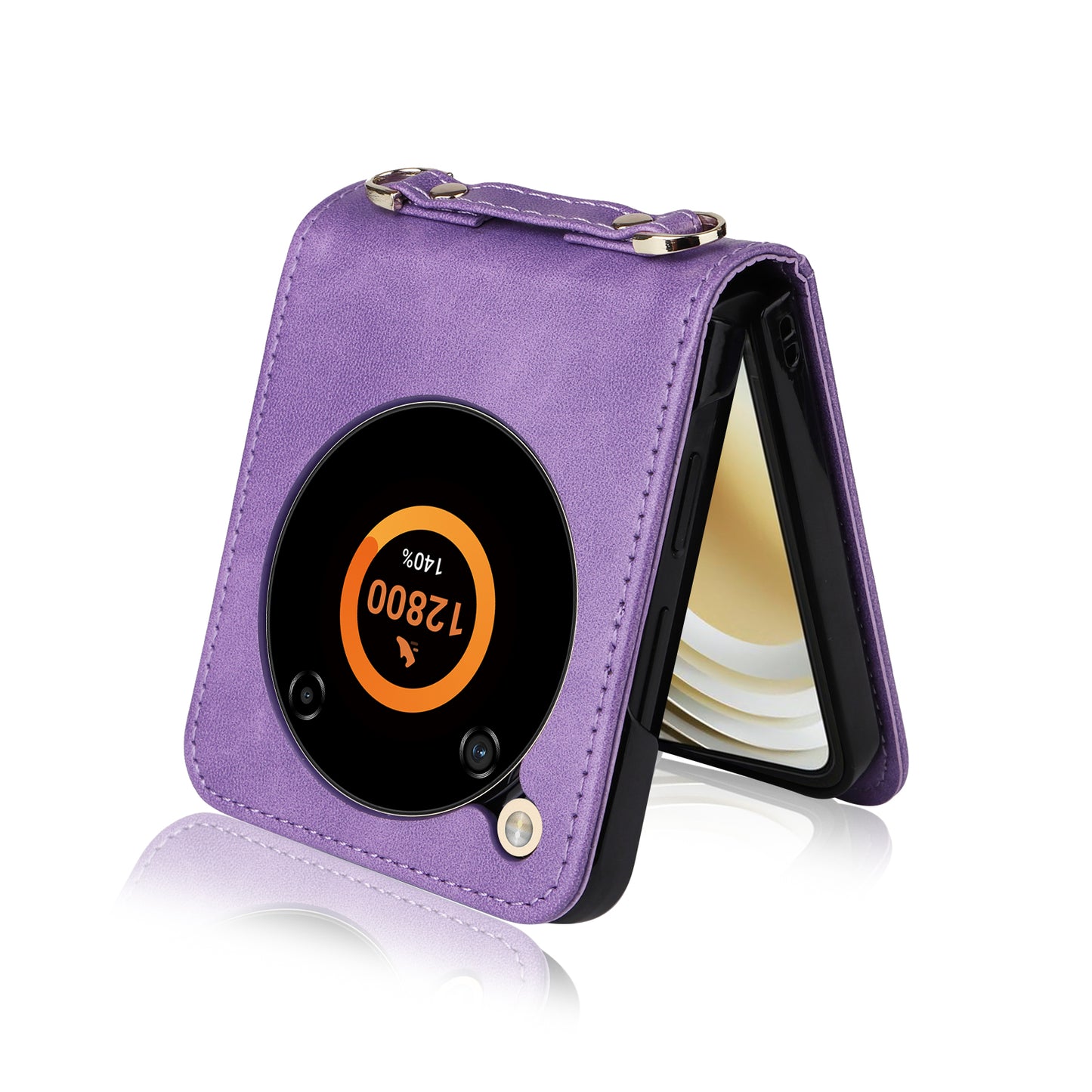 For ZTE nubia Flip 5G / Libero Flip A304ZT Case Card Holder Leather Phone Cover with Lanyard - Purple