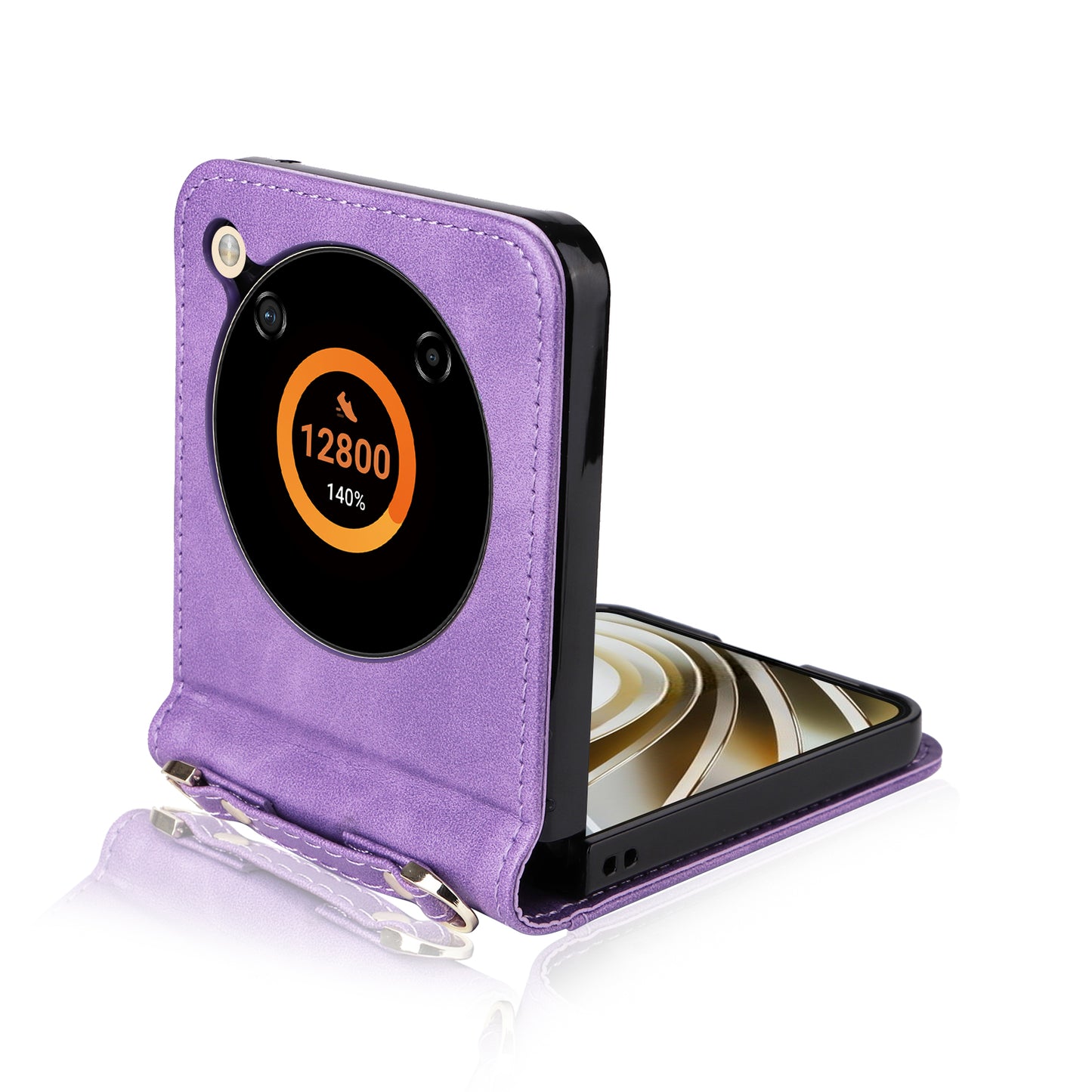 For ZTE nubia Flip 5G / Libero Flip A304ZT Case Card Holder Leather Phone Cover with Lanyard - Purple