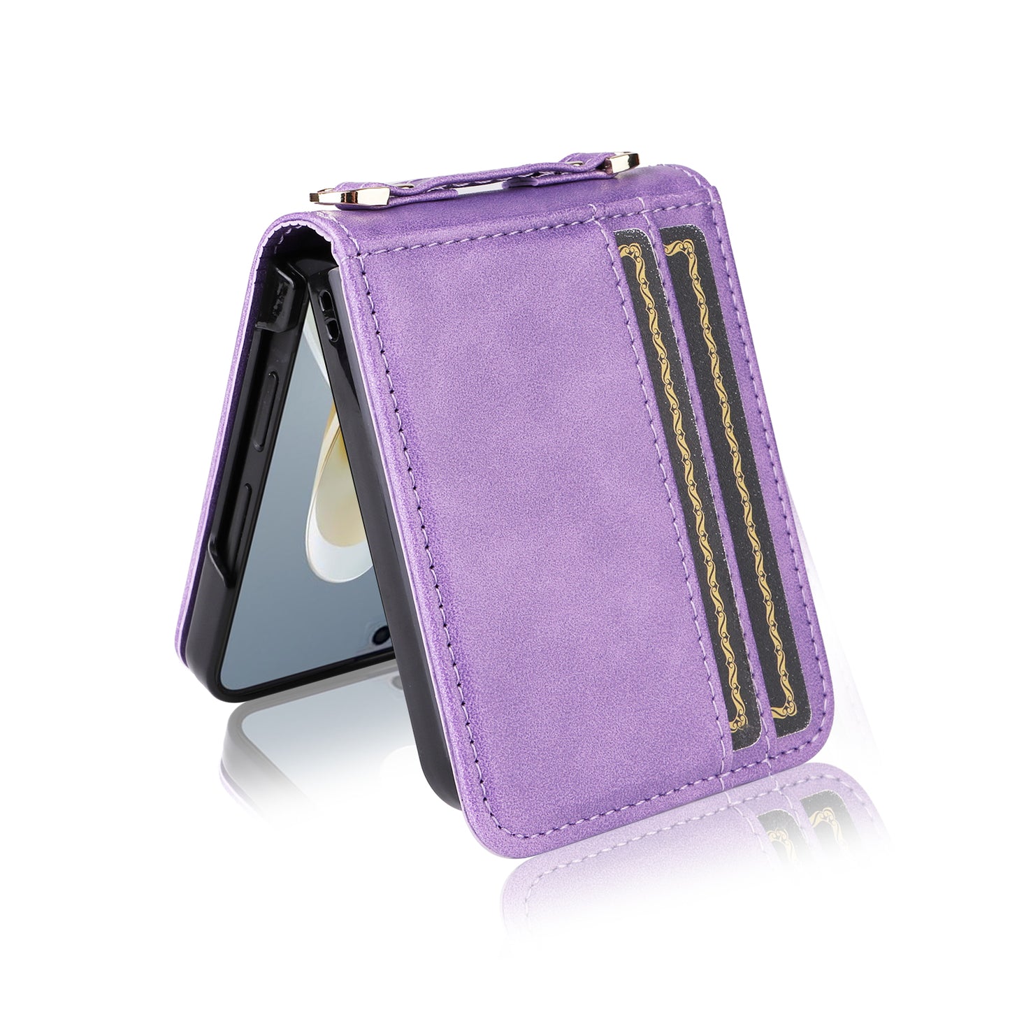 For ZTE nubia Flip 5G / Libero Flip A304ZT Case Card Holder Leather Phone Cover with Lanyard - Purple