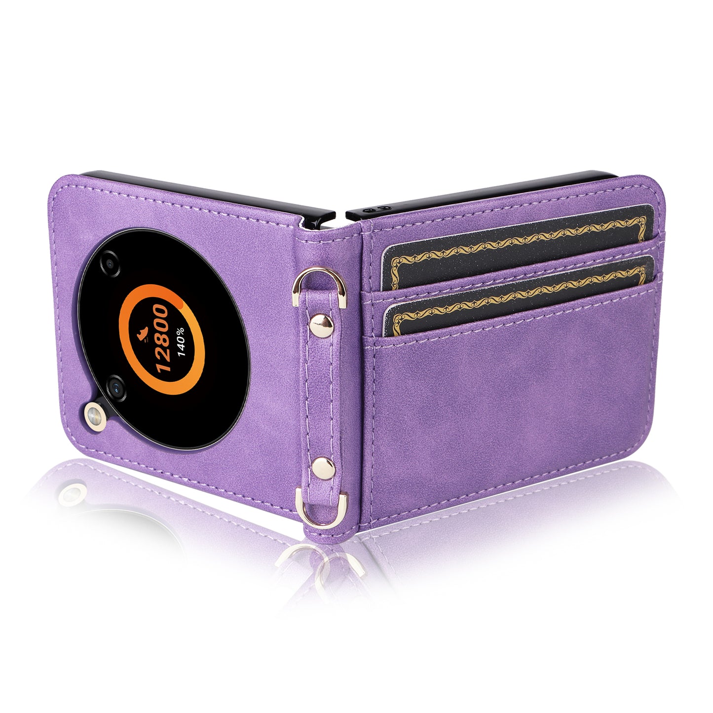 For ZTE nubia Flip 5G / Libero Flip A304ZT Case Card Holder Leather Phone Cover with Lanyard - Purple