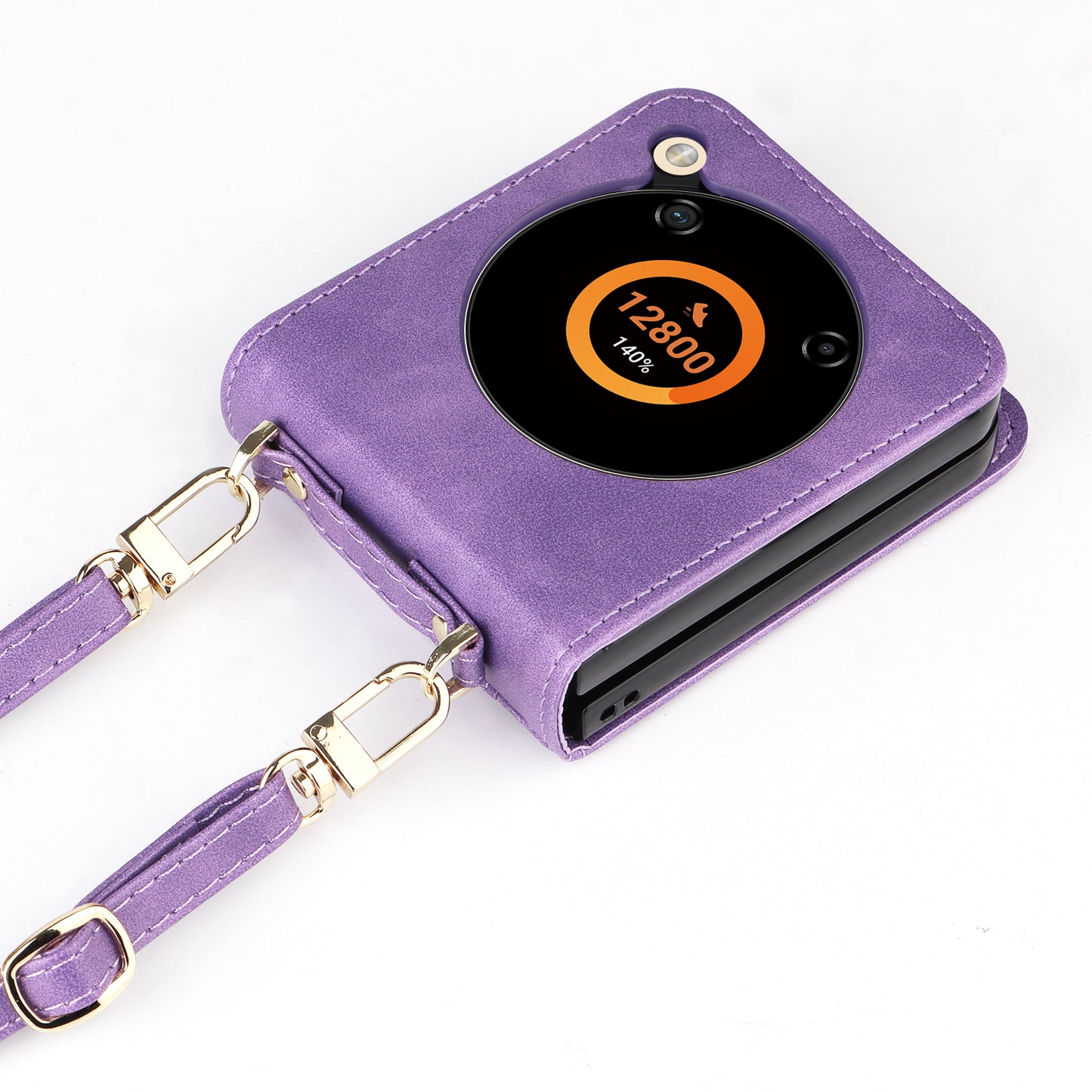 For ZTE nubia Flip 5G / Libero Flip A304ZT Case Card Holder Leather Phone Cover with Lanyard - Purple