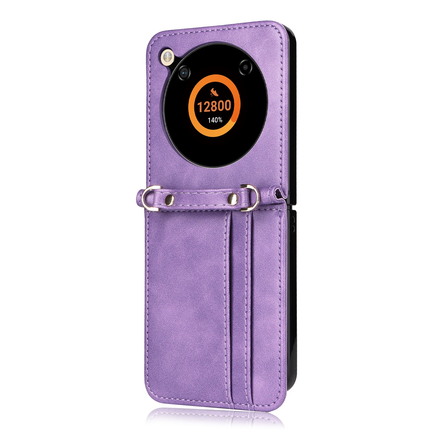 For ZTE nubia Flip 5G / Libero Flip A304ZT Case Card Holder Leather Phone Cover with Lanyard - Purple
