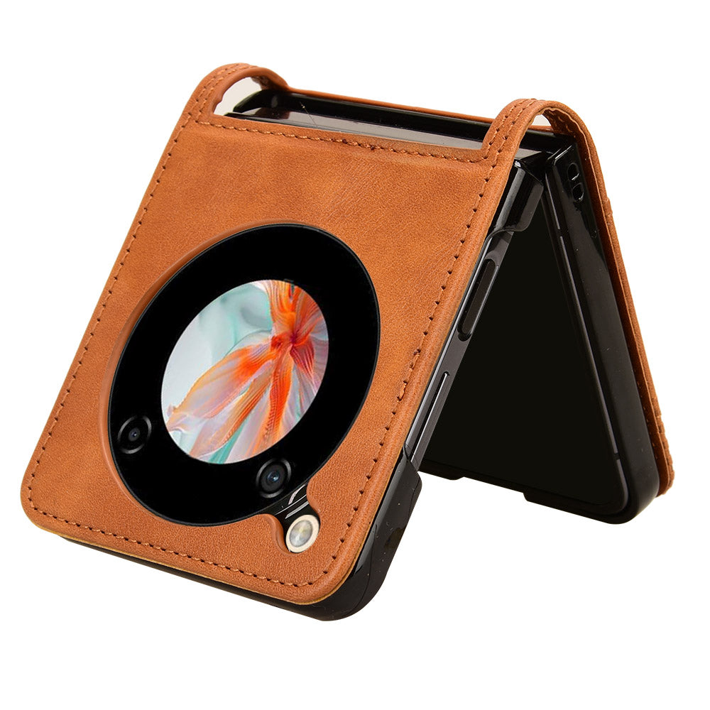 For ZTE nubia Flip 5G / Libero Flip A304ZT Case Card Holder Retro PU Leather Phone Cover - Brown