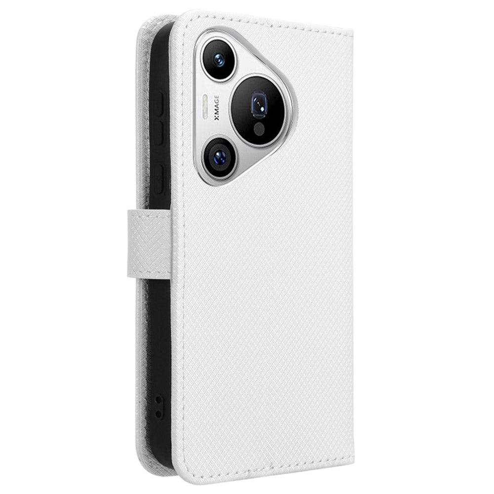 For Huawei Pura 70 Wholesale Phone Case Diamond Texture Leather Stand Wallet Cover - White
