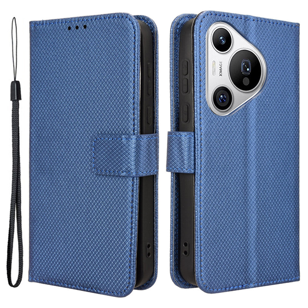 For Huawei Pura 70 Wholesale Phone Case Diamond Texture Leather Stand Wallet Cover - Blue